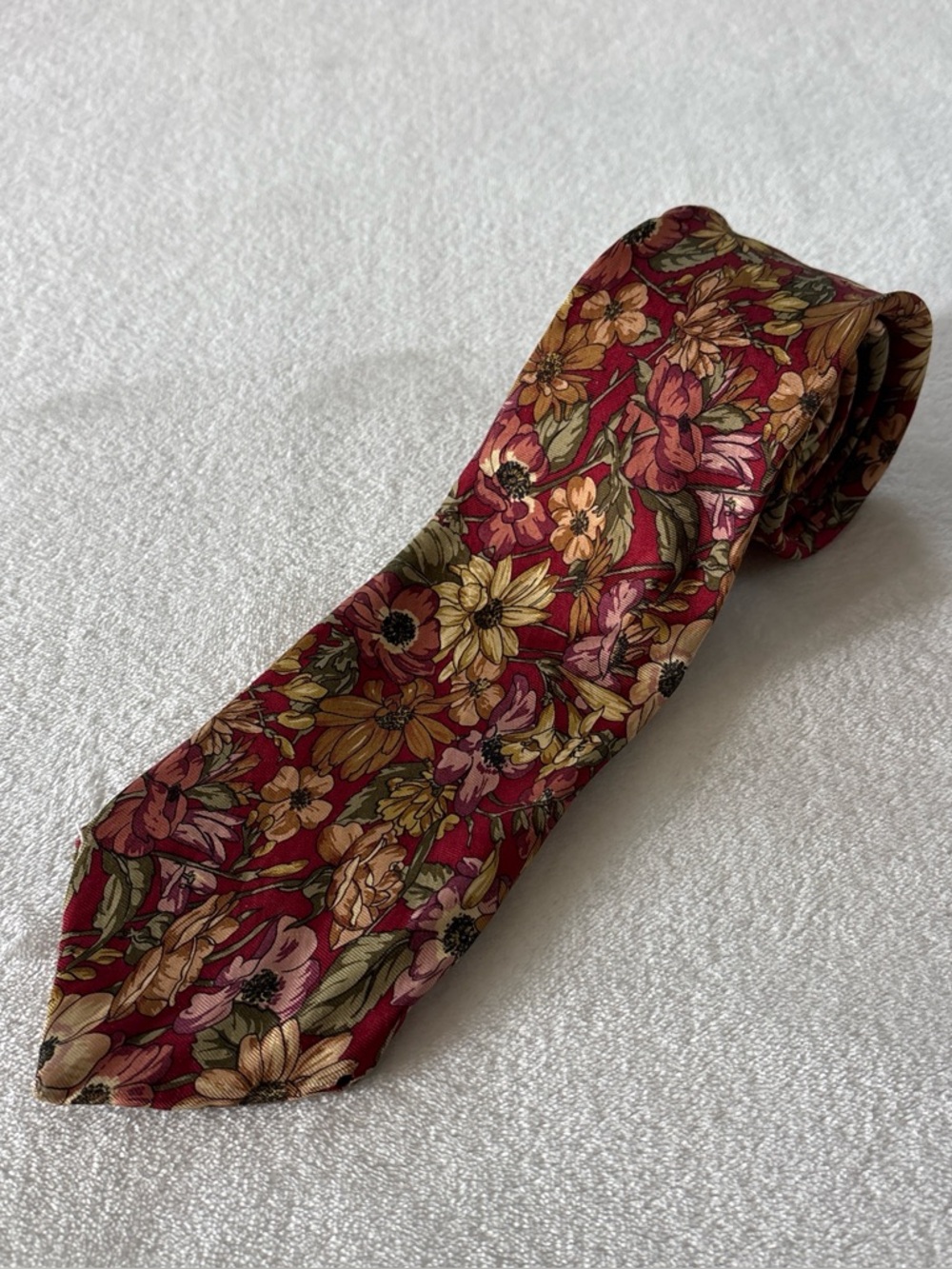 Vintage Christian Dior Monsieur 100% Silk Red Gold Floral Men's Tie - READ